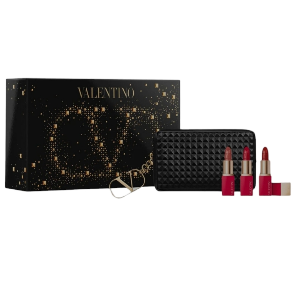 Limited Edition- Valentino Lipstick Trio With Studded Pouch